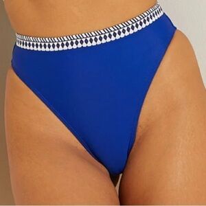 LEMLEM Lena High Leg Bikini Bottom M Diamond Jacquard Blue and White  $125